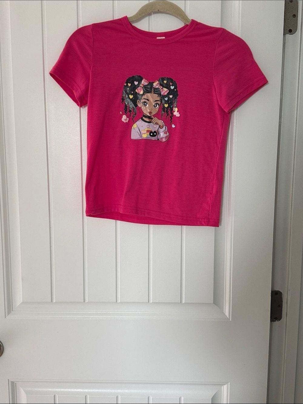 SHEIN Hot Pink Girls' Graphic Short Sleeve Tee